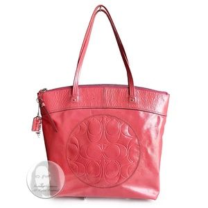Coach Tote Bag Laura Style F18900 Pink Patent Leather with CC Logo